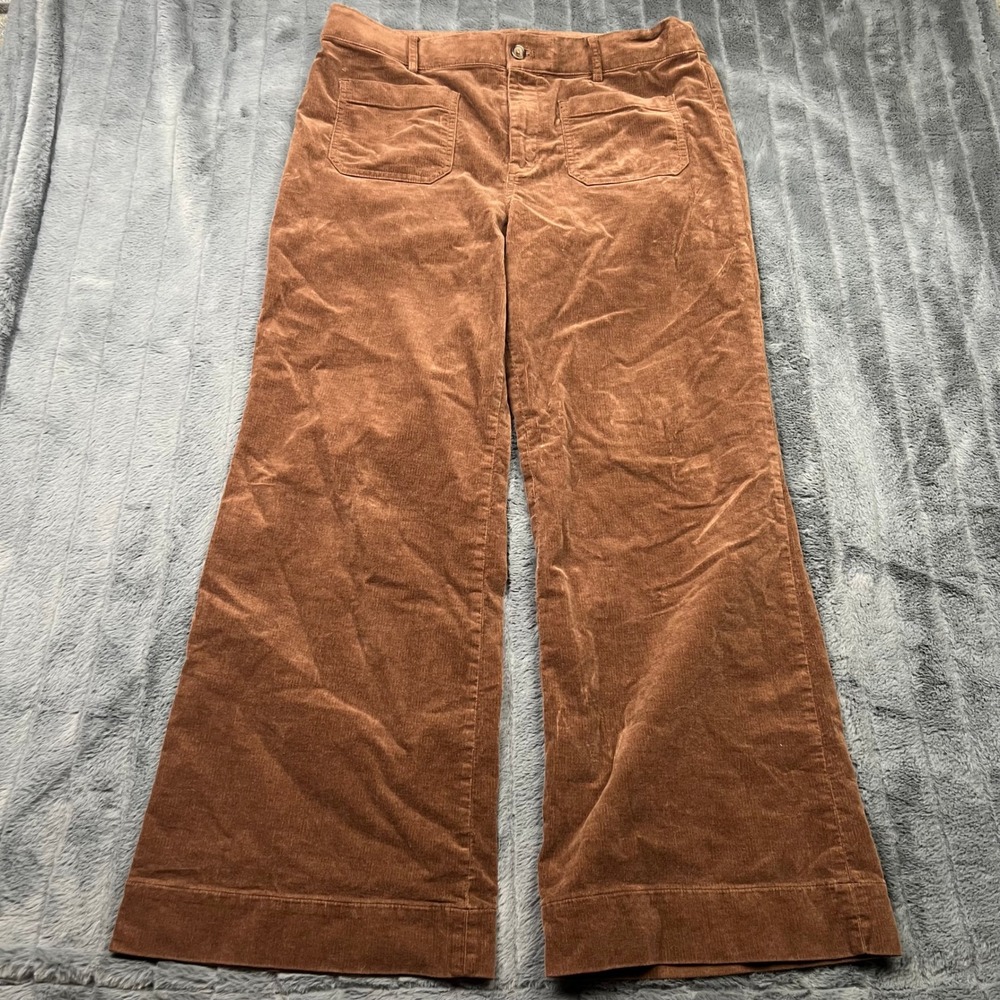 J.Crew Brown Corduroy Wide Leg Patch Pocket Pants Size 32 Stretch Flare Retro